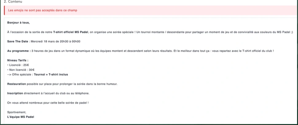 Exemple de message de communication par email