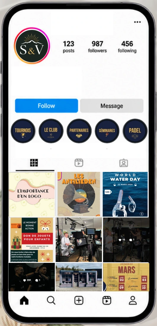 Exemples de publications et présentation d’un profil Instagram